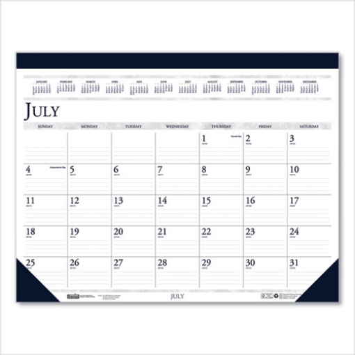 Picture of Recycled Academic Desk Pad Calendar, 18.5 x 13, White/Blue Sheets, Blue Binding/Corners, 14-Month (July to Aug): 2023 to 2024