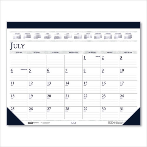 Picture of Recycled Academic Desk Pad Calendar, 22 x 17, White/Blue Sheets, Blue Binding/Corners, 14-Month (July to Aug): 2023 to 2024