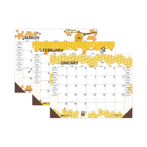 Picture of Recycled Honeycomb Desk Pad Calendar, 18.5 x 13, White/Multicolor Sheets, Brown Corners, 12-Month (Jan to Dec): 2024