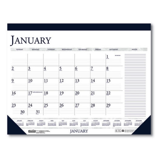 Picture of Recycled Two-Color Monthly Desk Pad Calendar with Notes Section, 22 x 17, Blue Binding/Corners, 12-Month (Jan-Dec): 2024