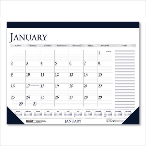 Picture of Recycled Two-Color Monthly Desk Pad Calendar with Notes Section, 18.5 x 13, Blue Binding/Corners, 12-Month (Jan-Dec): 2024