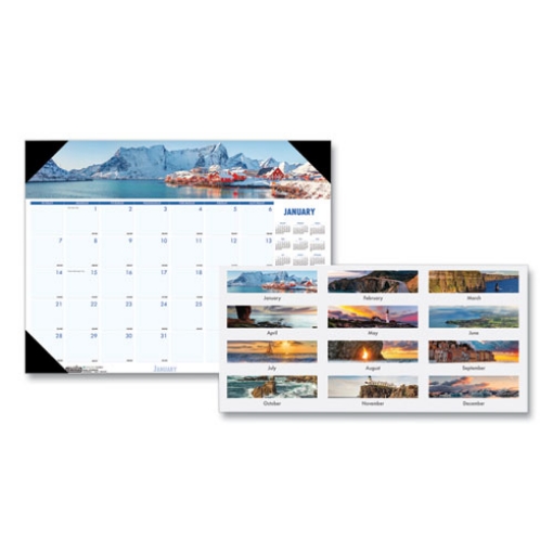 Picture of Earthscapes Recycled Monthly Desk Pad Calendar, Coastlines Photos, 22 x 17, Black Binding/Corners,12-Month (Jan-Dec): 2024