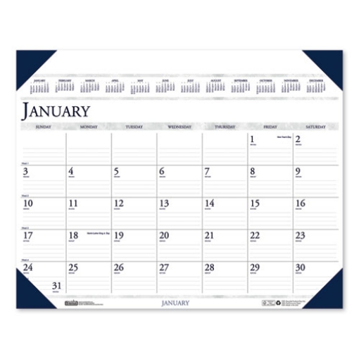 Picture of Executive Monthly Desk Pad Calendar, 24 x 19, White/Blue Sheets, Blue Corners, 12-Month (Jan to Dec): 2024