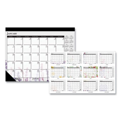 Picture of Recycled Desk Pad Calendar, Wild Flowers Artwork, 22 x 17, White Sheets, Black Binding/Corners,12-Month (Jan-Dec): 2024