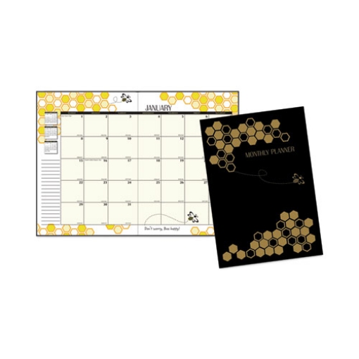 Picture of Recycled Honeycomb Monthly Planner, Honeycomb Artwork, 11 x 7, Black/Gold Cover, 12-Month (Jan to Dec): 2024