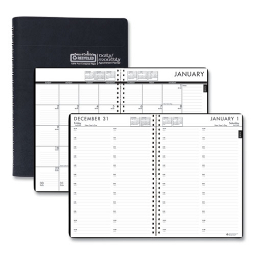 Picture of 24/7 Recycled Daily Appointment Book/Monthly Planner, 10 x 7, Black Cover, 12-Month (Jan to Dec): 2024