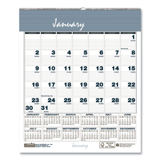 Picture of Bar Harbor Recycled Wirebound Monthly Wall Calendar, 6 x 7, White/Blue/Gray Sheets, 12-Month (Jan-Dec): 2024