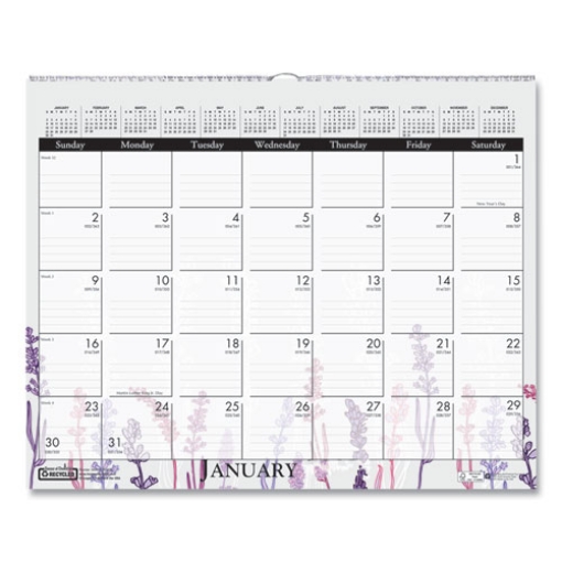 Picture of Recycled Wild Flower Wall Calendar, Wild Flowers Artwork, 15 x 12, White/Multicolor Sheets, 12-Month (Jan to Dec): 2024