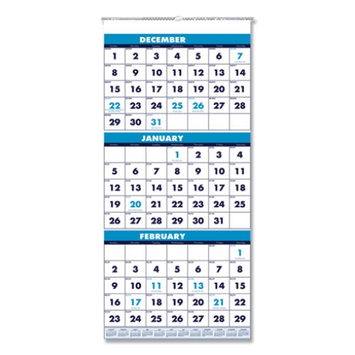 Picture of Recycled Three-Month Format Wall Calendar, Vertical Orientation, 12.25 x 26, White Sheets, 14-Month (Dec-Jan): 2023-2025