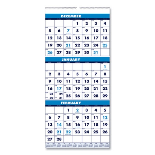 Picture of Recycled Three-Month Format Wall Calendar, Vertical Orientation, 8 x 17, White Sheets, 14-Month (Dec to Jan): 2023 to 2025