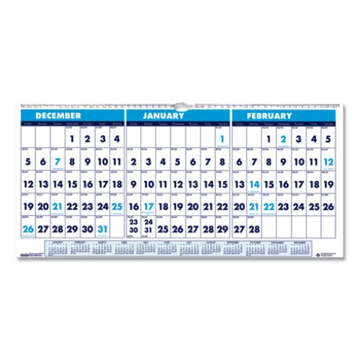 Picture of Recycled Three-Month Format Wall Calendar, Horizontal Orientation, 17 x 8, White Sheets, 14-Month (Dec to Jan): 2023 to 2025