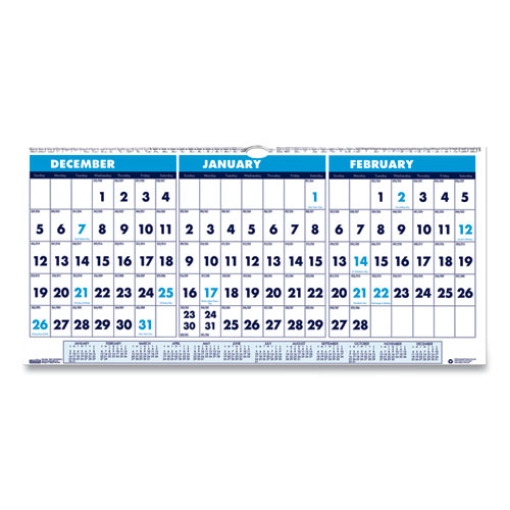 Picture of Recycled Three-Month Format Wall Calendar, Horizontal Orientation, 23.5 x 12, White Sheets, 14-Month (Dec-Jan): 2023-2025