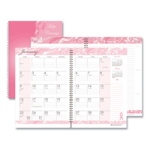 Picture of Breast Cancer Awareness Recycled Ruled Monthly Planner/Journal, 10 x 7, Pink Cover, 12-Month (Jan to Dec): 2024