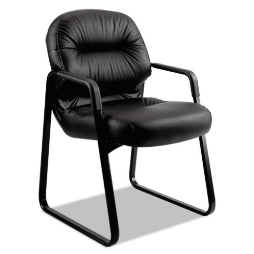 Picture of Pillow-Soft 2090 Series Guest Arm Chair, Leather Upholstery, 31.25" x 35.75" x 36", Black Seat, Black Back, Black Base