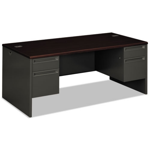 Picture of 38000 Series Double Pedestal Desk, 72" X 36" X 29.5", Mahogany/charcoal