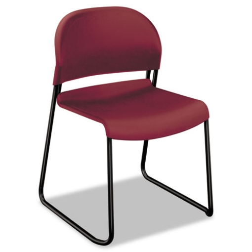 Picture of GuestStacker High Density Chairs, Supports 300 lb, 17.5" Seat Height, Mulberry Seat, Mulberry Back, Black Base, 4/Carton