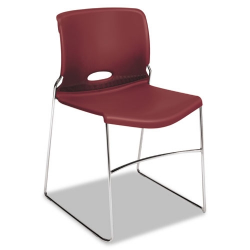 Picture of olson stacker high density chair, supports 300 lb, 17.75" seat height, mulberry seat, mulberry back, chrome base, 4/carton