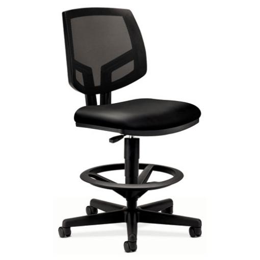 Picture of Volt Series Mesh Back Adjustable Leather Task Stool, Supports Up To 250 Lb, 22.88" To 32.38" Seat Height, Black