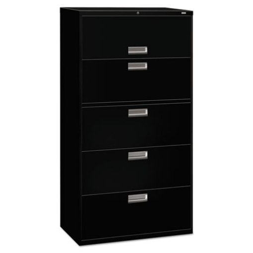 Picture of Brigade 600 Series Lateral File, 4 Legal/letter-Size File Drawers, 1 Roll-Out File Shelf, Black, 36" X 18" X 64.25"