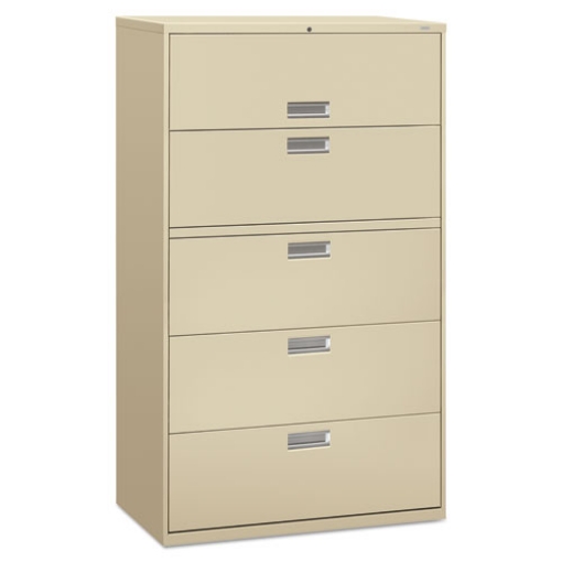 Picture of Brigade 600 Series Lateral File, 4 Legal/letter-Size File Drawers, 1 Roll-Out File Shelf, Putty, 42" X 18" X 64.25"