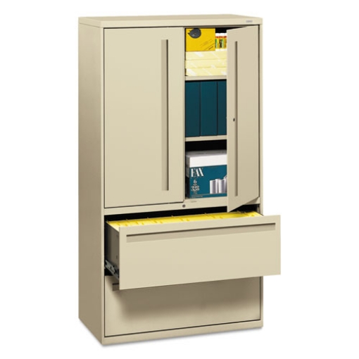 Picture of Brigade 700 Series Lateral File, Three-Shelf Enclosed Storage, 2 Legal/letter-Size File Drawers, Putty, 36" X 18" X 64.25"