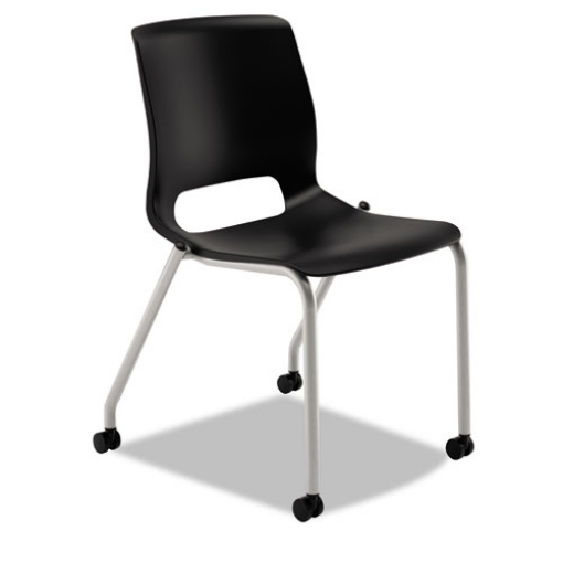 Picture of motivate four-leg stacking chair, supports 300 lb, 18.25" seat height, onyx fabric seat, black back, platinum base, 2/carton