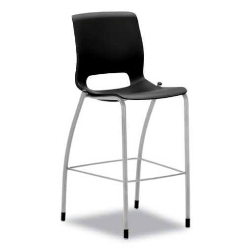 Picture of Motivate Four-Leg Cafe Height Stool, Supports Up to 300 lb, 30" Seat Height, Onyx Seat, Onyx Back, Platinum Base