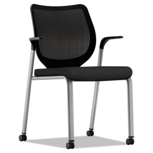 Picture of nucleus series multipurpose stacking chair with ilira-stretch m4 back, supports up to 300 lb, black seat/back, platinum base