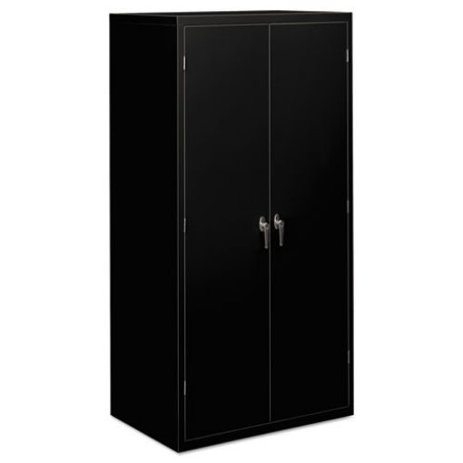 Picture of assembled storage cabinet, 36w x 24.25d x 71.75h, black