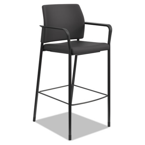 Picture of accommodate series cafe stool with fixed arms, supports up to 300 lb, 30" seat height, black seat, black back, black base