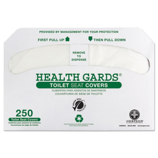 Picture of Health Gards Green Seal Recycled Toilet Seat Covers, 14.25 x 16.75, White, 250/Pack, 4 Packs/Carton