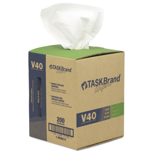 Picture of TASKBrand V40 Heavy Weight DRC Wipers, 1-Ply, 10 x 12, Unscented, White, 200/Roll