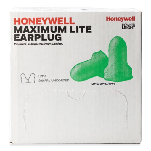 Picture of MAXIMUM Lite Single-Use Earplugs, Cordless, 30NRR, Green, 200 Pairs