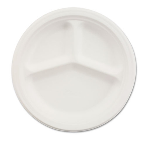 Picture of Paper Dinnerware, 3-Compartment Plate, 10.25" Dia, White, 500/carton