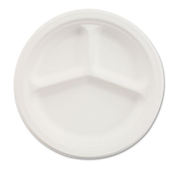 Picture of Paper Dinnerware, 3-Compartment Plate, 9.25" Dia, White, 500/carton