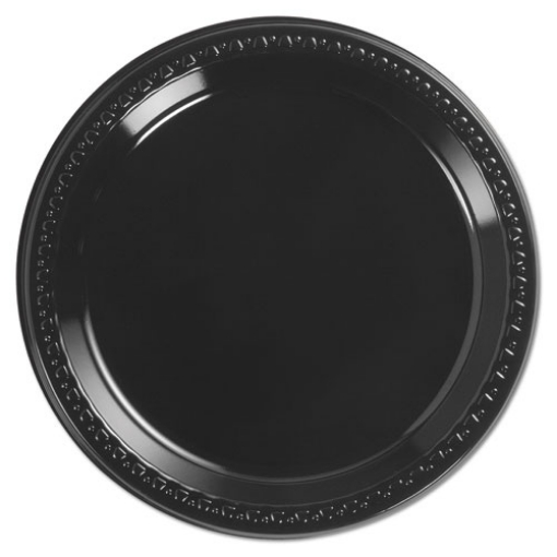 Picture of Heavyweight Plastic Plates, 9" Dia, Black, 125/pack, 4 Packs/carton