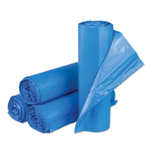 Picture of High-Density Commercial Can Liners, 33 gal, 14 mic, 30" x 43", Blue, 25 Bags/Roll, 10 Interleaved Rolls/Carton