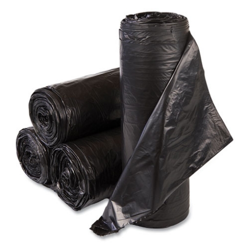 Picture of High-Density Commercial Can Liners, 33 gal, 22 mic, 33" x 40", Black, 25 Bags/Roll, 10 Interleaved Rolls/Carton