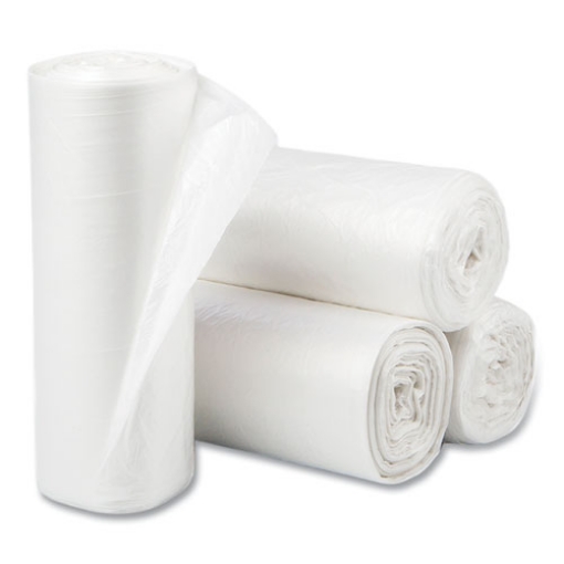 Picture of High-Density Commercial Can Liners, 60 gal, 12 mic, 38" x 60", Clear, 25 Bags/Roll, 8 Interleaved Rolls/Carton