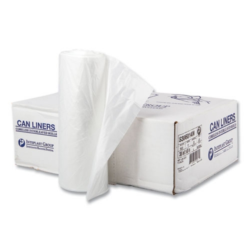 Picture of High-Density Commercial Can Liners, 60 gal, 14 mic, 38" x 60", Clear, 25 Bags/Roll, 8 Interleaved Rolls/Carton