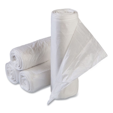 Picture of Low-Density Commercial Can Liners, Coreless Interleaved Roll, 60 gal, 1.15mil, 38" x 58", Clear, 20 Bags/Roll, 5 Rolls/Carton