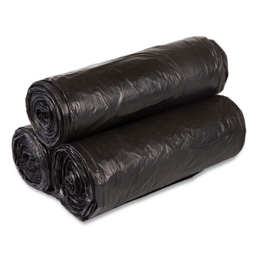 Picture of High-Density Commercial Can Liners Value Pack, 60 gal, 19 mic, 43" x 46", Black, 25 Bags/Roll, 6 Interleaved Rolls/Carton