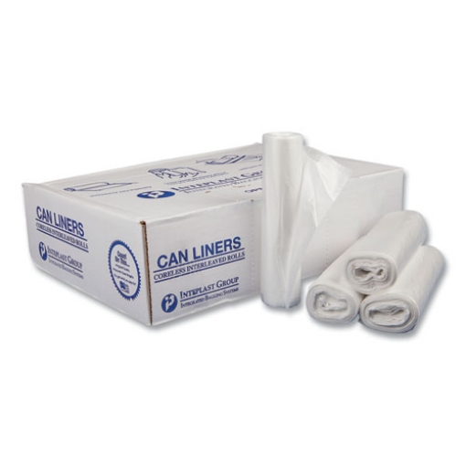 Picture of High-Density Commercial Can Liners Value Pack, 60 gal, 12 mic, 43" x 46", Clear, 25 Bags/Roll, 8 Interleaved Rolls/Carton