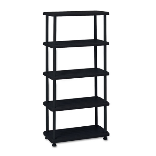 Picture of rough n ready open storage system, five-shelf, blow-molded hdpe, 36w x 18d x 74h, black