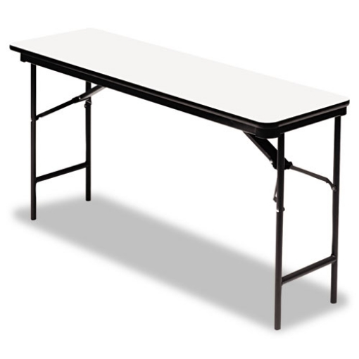 Picture of OfficeWorks Commercial Wood-Laminate Folding Table, Rectangular, 72" x 18" x 29", Gray Top, Charcoal Base