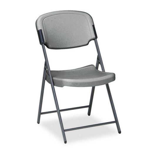 Picture of Rough n Ready Commercial Folding Chair, Supports Up to 350 lb, 15.25" Seat Height, Charcoal Seat, Charcoal Back, Silver Base