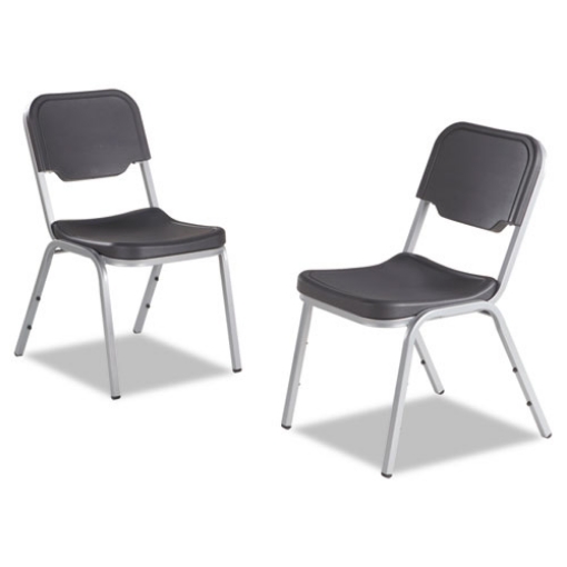 Picture of Rough n Ready Stack Chair, Supports Up to 500 lb, 17.5" Seat Height, Black Seat, Black Back, Silver Base, 4/Carton