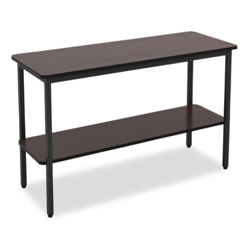 Picture of OfficeWorks One-Shelf Utility Table, Rectangular, 47.25" x 17.7" x 29.5", Walnut Top, Black Base/Legs