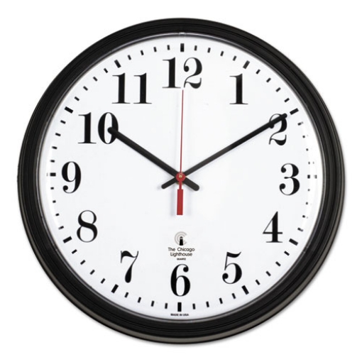 Picture of Black Quartz Contract Clock, 13.75" Overall Diameter, Black Case, 1 Aa (sold Separately)