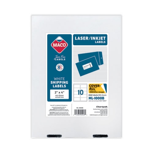 Picture of Cover-All Opaque Laser/inkjet Shipping Labels, Inkjet/laser Printers, 2 X 4, White, 10 Labels/sheet, 250 Sheets/box